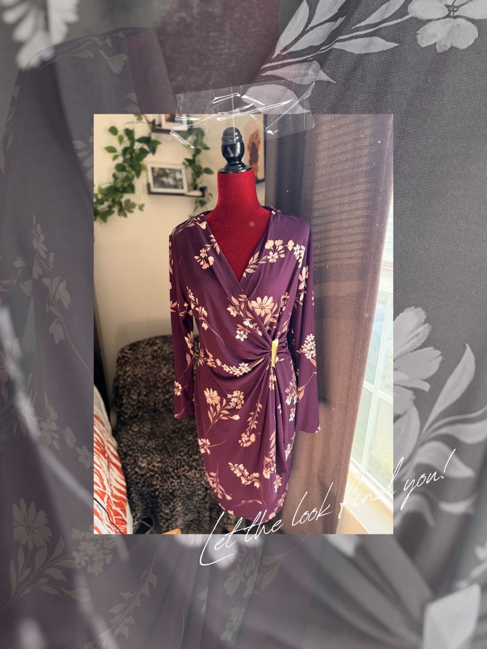 Floral Faux Wrap-Style Purple Dress